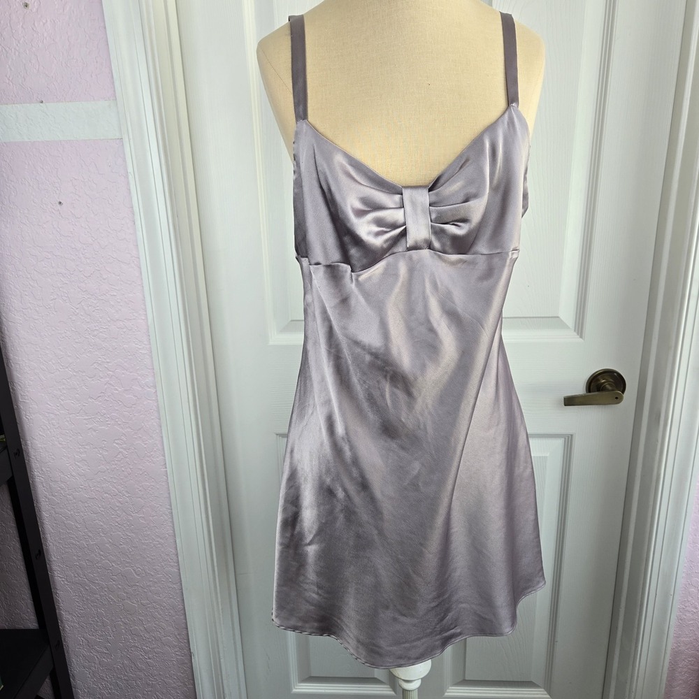 Victoria's Secret Angels Satin Slip Dress Nightgown Size L Purple Logo Straps